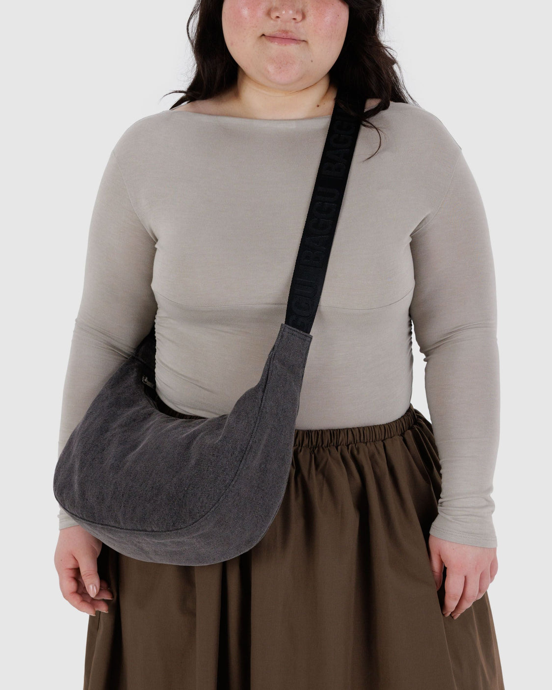Medium Denim Crescent Bag - Washed Black Denim - Weekend Street Pack
