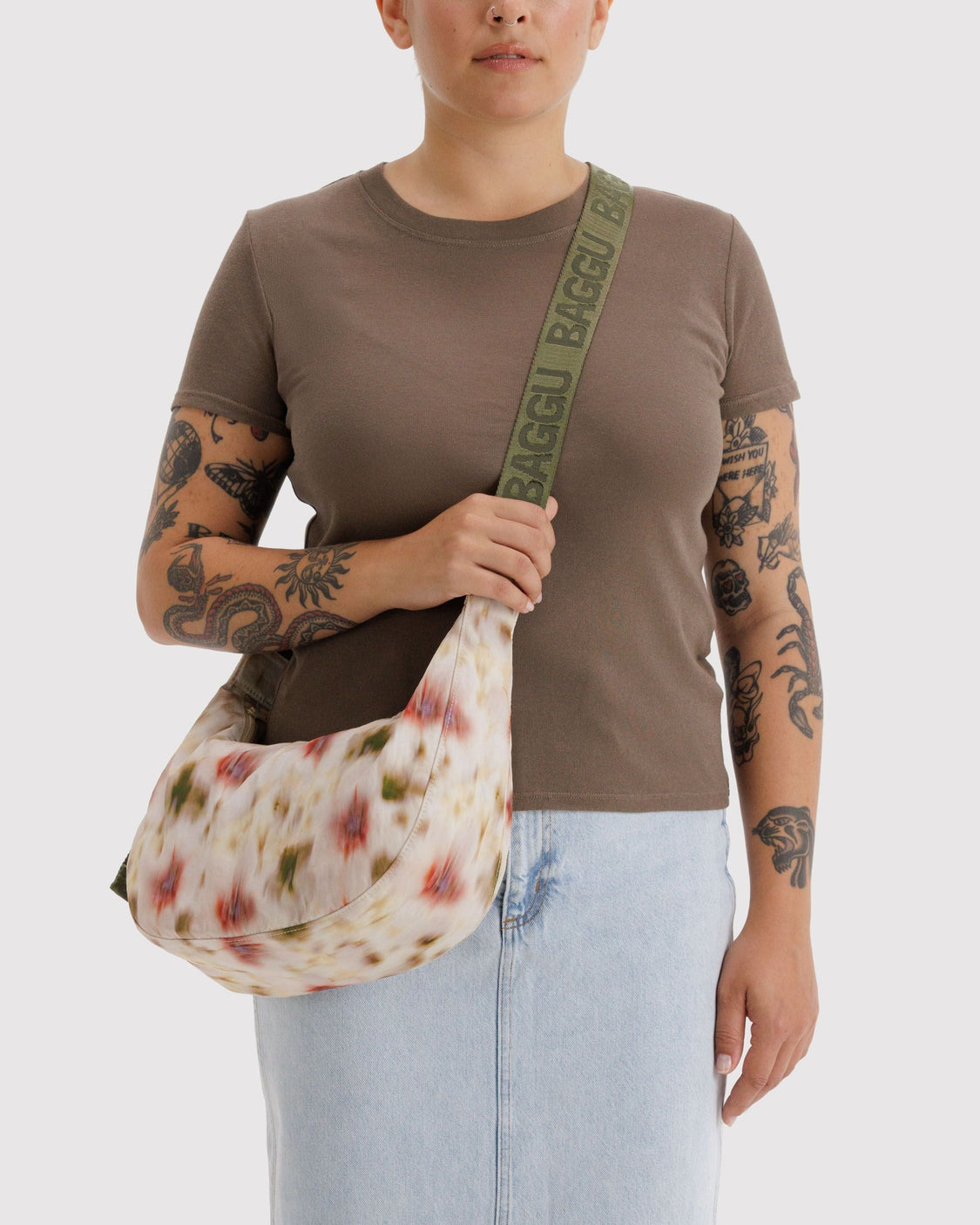 Medium Nylon Crescent Bag - Abstract Floral - Soft Street Carry