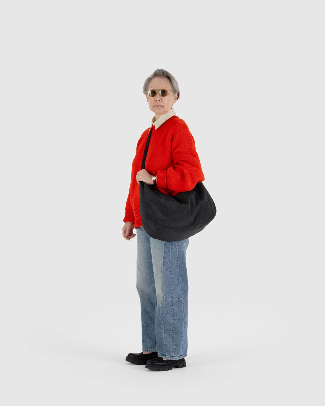 Large Nylon Crescent Bag - Black - Simple Everyday Tote